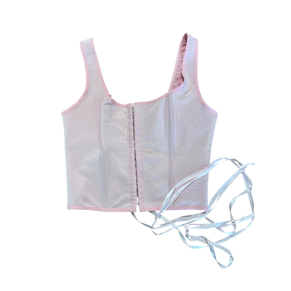 Pink Corset Top Lace Up Back Hook‎ Eye Front Sleeveless Bustier Size M